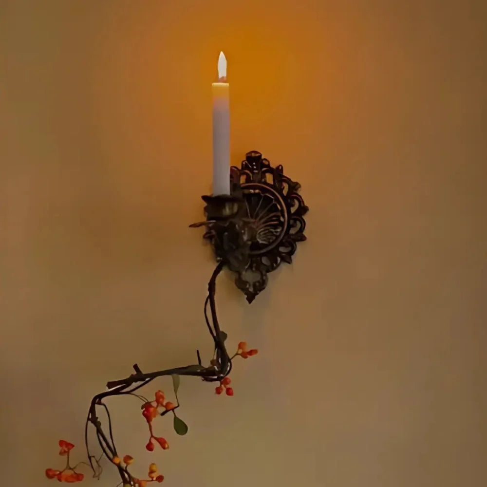 Wrought Iron Candle Sconce 18.5 x 18.5 x 13 cm | Ornate Scrollwork Wall Design | Holds Taper Candles & Doubles as Hook