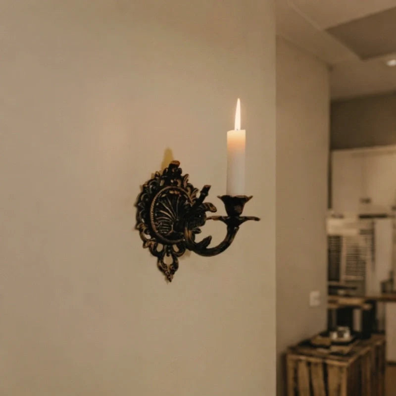 Wrought Iron Candle Sconce 18.5 x 18.5 x 13 cm | Ornate Scrollwork Wall Design | Holds Taper Candles & Doubles as Hook