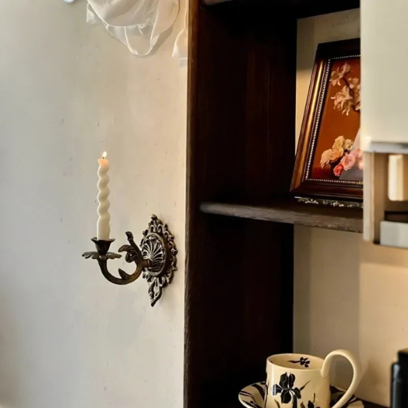 Wrought Iron Candle Sconce 18.5 x 18.5 x 13 cm | Ornate Scrollwork Wall Design | Holds Taper Candles & Doubles as Hook