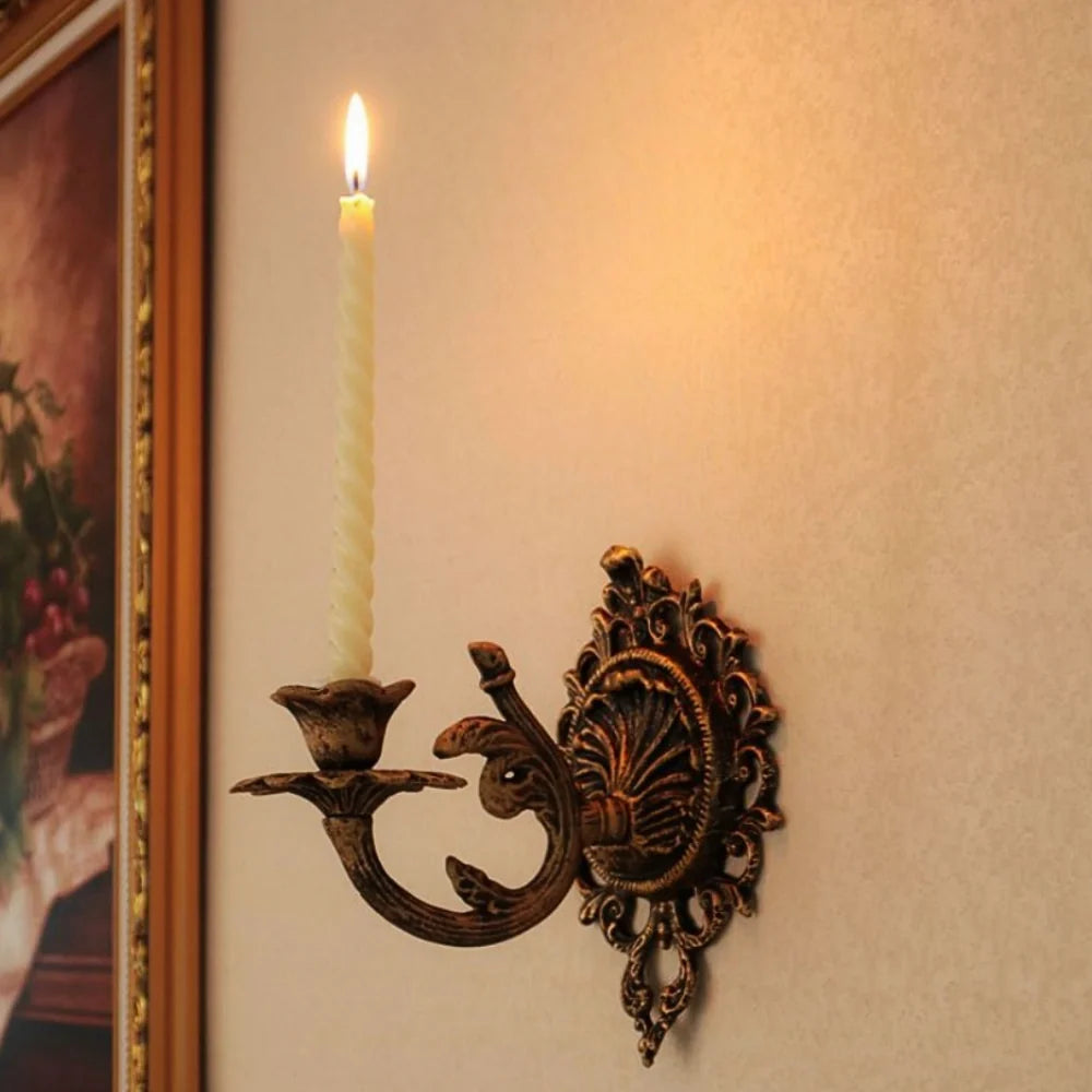 Wrought Iron Candle Sconce 18.5 x 18.5 x 13 cm | Ornate Scrollwork Wall Design | Holds Taper Candles & Doubles as Hook