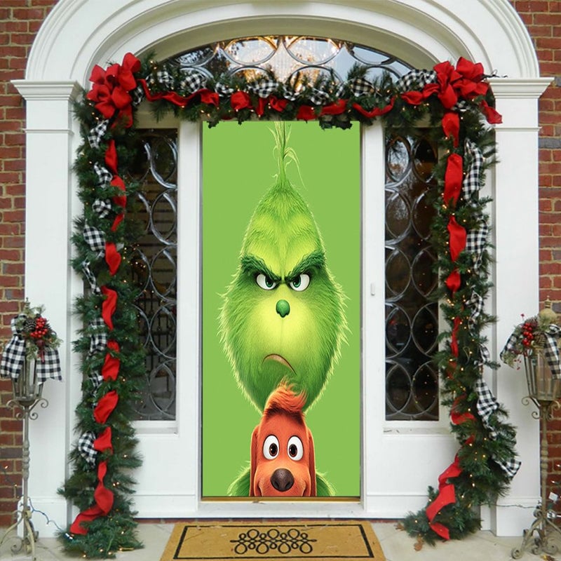 Christmas Door Cover Washable Reusable Lightweight Fabric with Quick Install 60