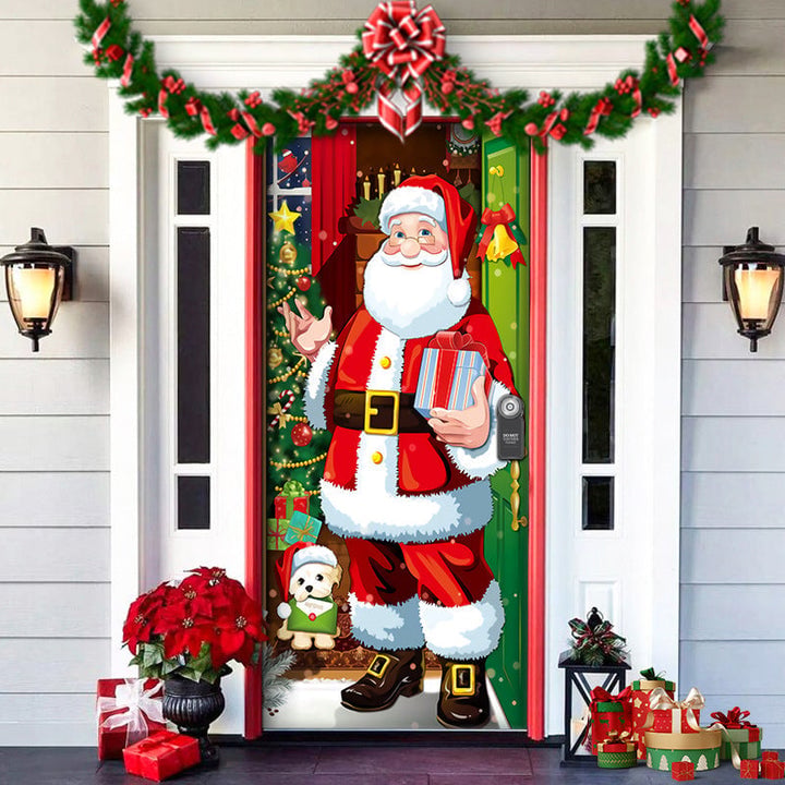 Christmas Door Cover Washable Reusable Lightweight Fabric with Quick Install 4