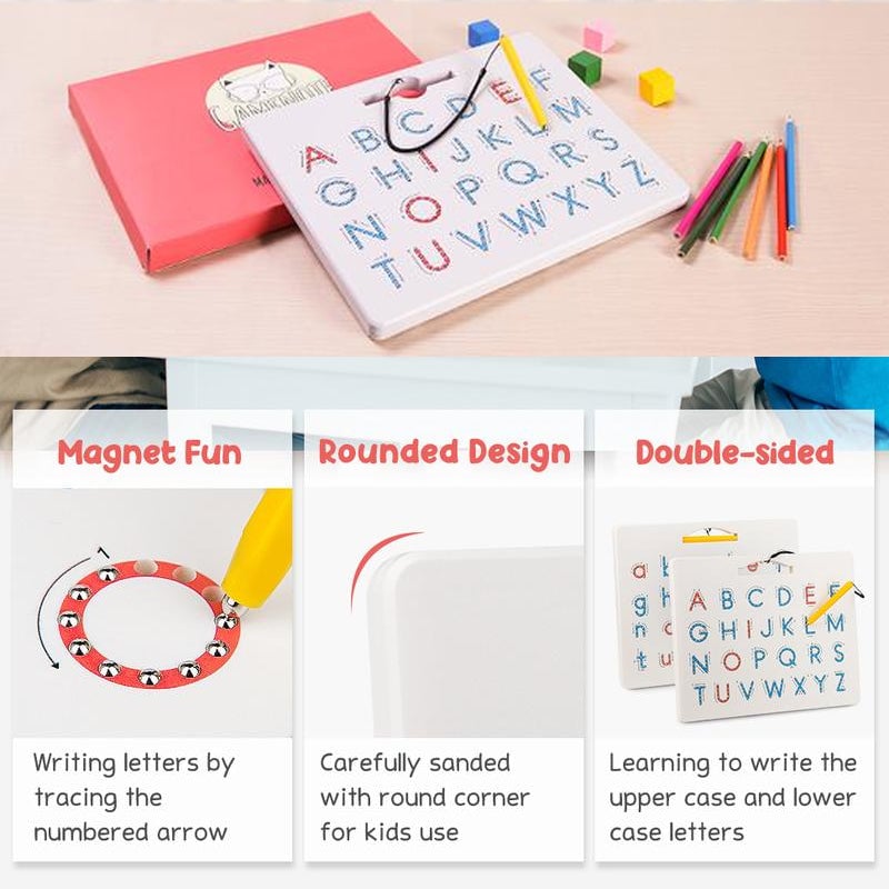 Magnetic Alphabet Tracing Board Double Sided ABS Plastic with Stylus Pen 4