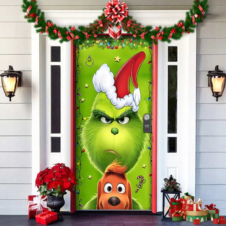 Christmas Door Cover Washable Reusable Lightweight Fabric with Quick Install 2