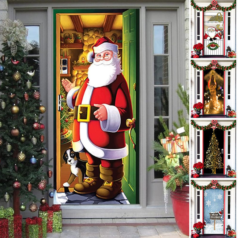 Christmas Door Cover Washable Reusable Lightweight Fabric with Quick Install 66