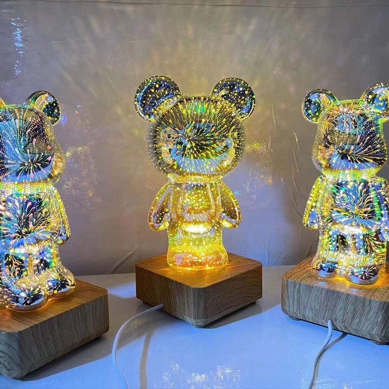 Decorative Lamp 3D Bear Glass USB Powered with Push-Button Colour Change 12