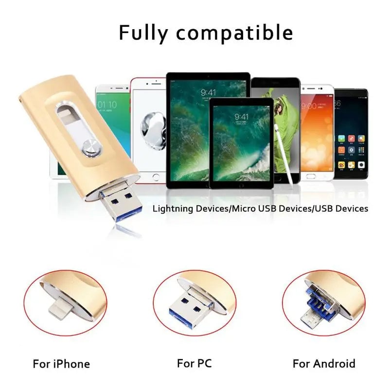USB Memory Storage 3-in-1 Metal Lightning Portable with Touch ID Lock 3
