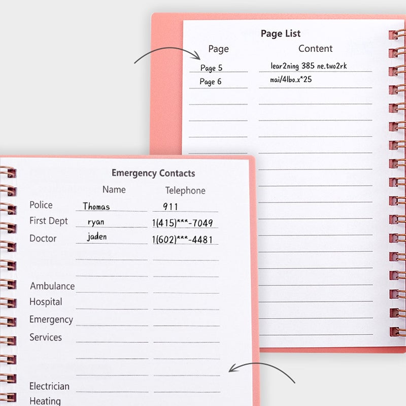 Password Book Coil Bound A6 Portable PP Cover with Alphabetical Index Tabs 10