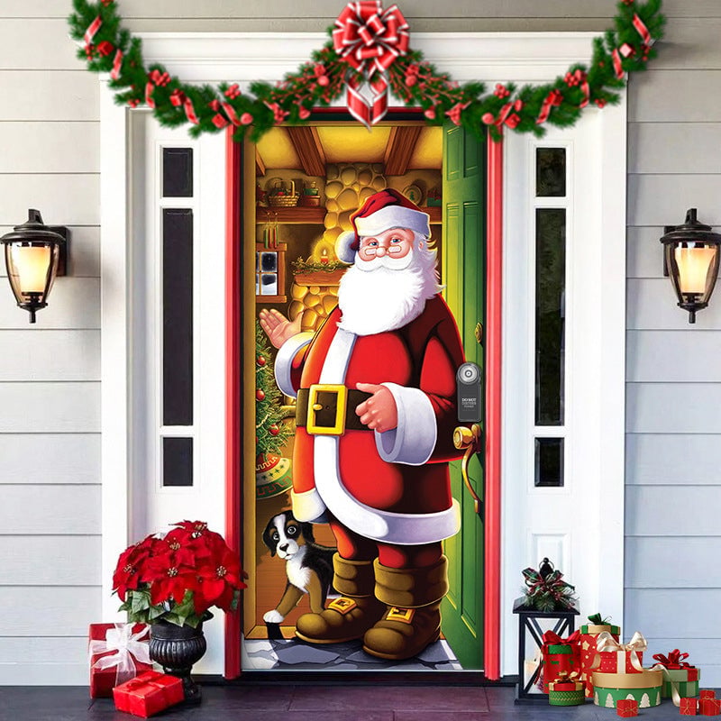 Christmas Door Cover Washable Reusable Lightweight Fabric with Quick Install 8