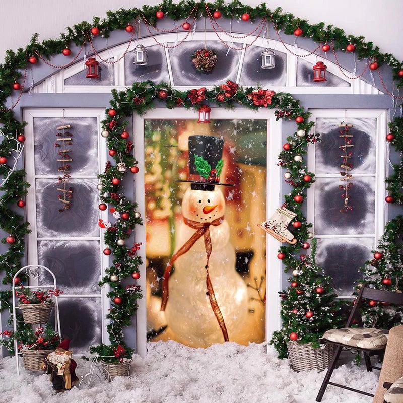Christmas Door Cover Washable Reusable Lightweight Fabric with Quick Install 53