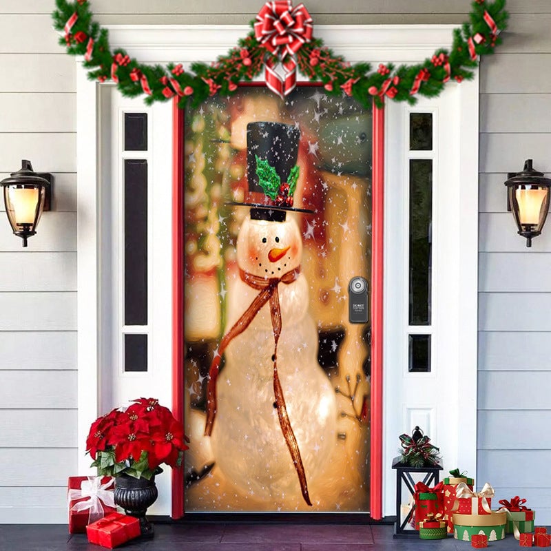 Christmas Door Cover Washable Reusable Lightweight Fabric with Quick Install 15