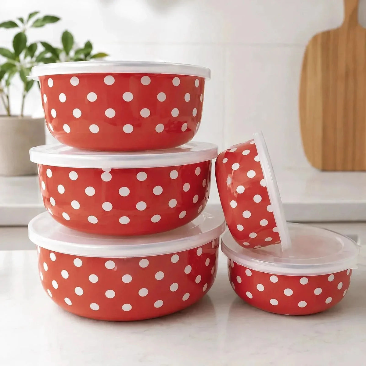 Storage Bowls Enamel Mixing Nestable Floral Deep with Lids Included 18