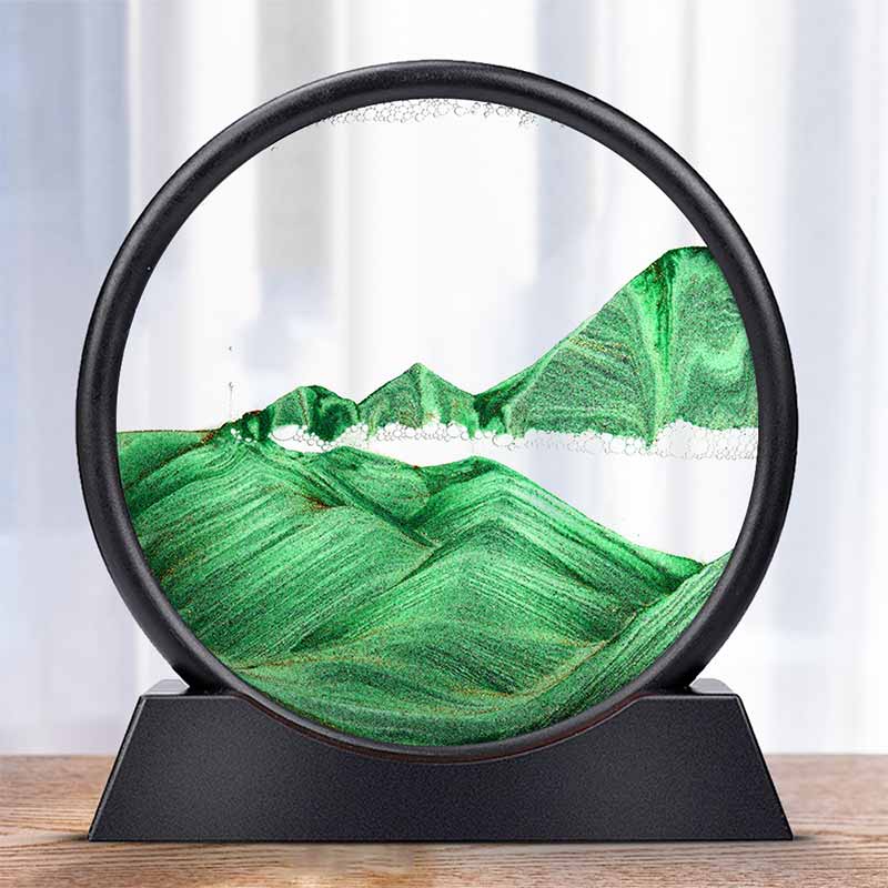 3D Sand Hourglass Timer | Circular Glass with Rotating Base | Moving Dune Landscape, Desk and Office Decor Gift 4
