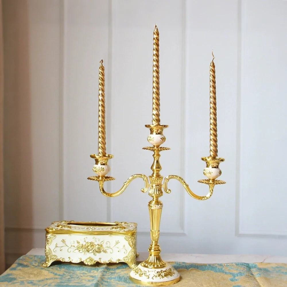 5-Arm Candle Holder Alloy Adjustable Arms Floral Detail with Weighted Base 1