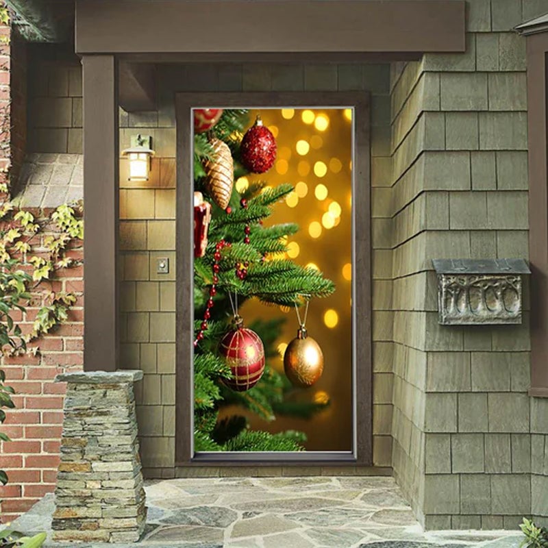 Christmas Door Cover Washable Reusable Lightweight Fabric with Quick Install 58