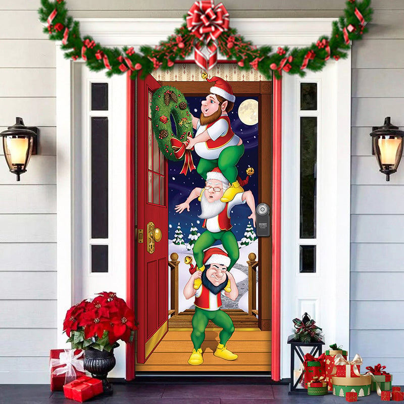Christmas Door Cover Washable Reusable Lightweight Fabric with Quick Install 9