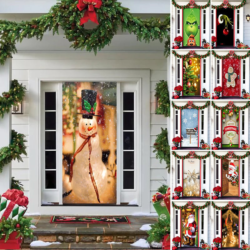 Christmas Door Cover Washable Reusable Lightweight Fabric with Quick Install 64
