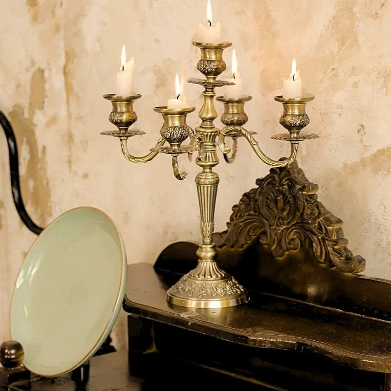 5-Arm Candle Holder Alloy Adjustable Arms Floral Detail with Weighted Base 5