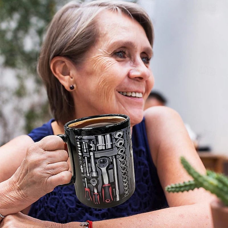 Toolbox Mug Ceramic Novelty Microwave Safe Compact with Raised 3D Pattern 13