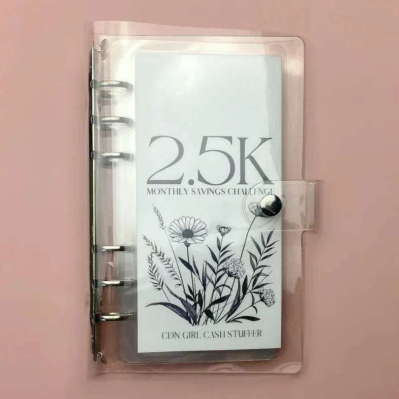 12-Month Envelope Savings Challenge Binder PP+PVC, 19 x 14 cm | Six-Hole Design | Waterproof, Dustproof, Scratch-Resistant