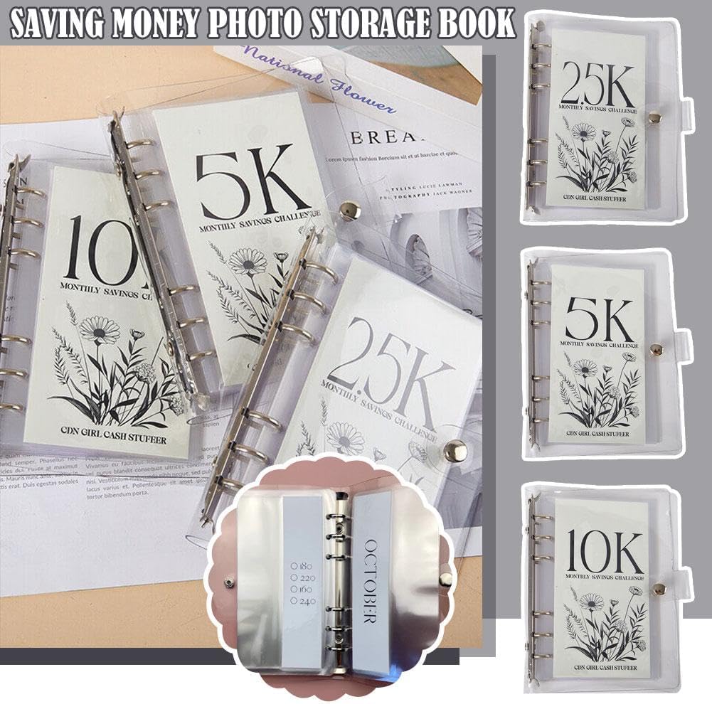 12-Month Envelope Savings Challenge Binder PP+PVC, 19 x 14 cm | Six-Hole Design | Waterproof, Dustproof, Scratch-Resistant