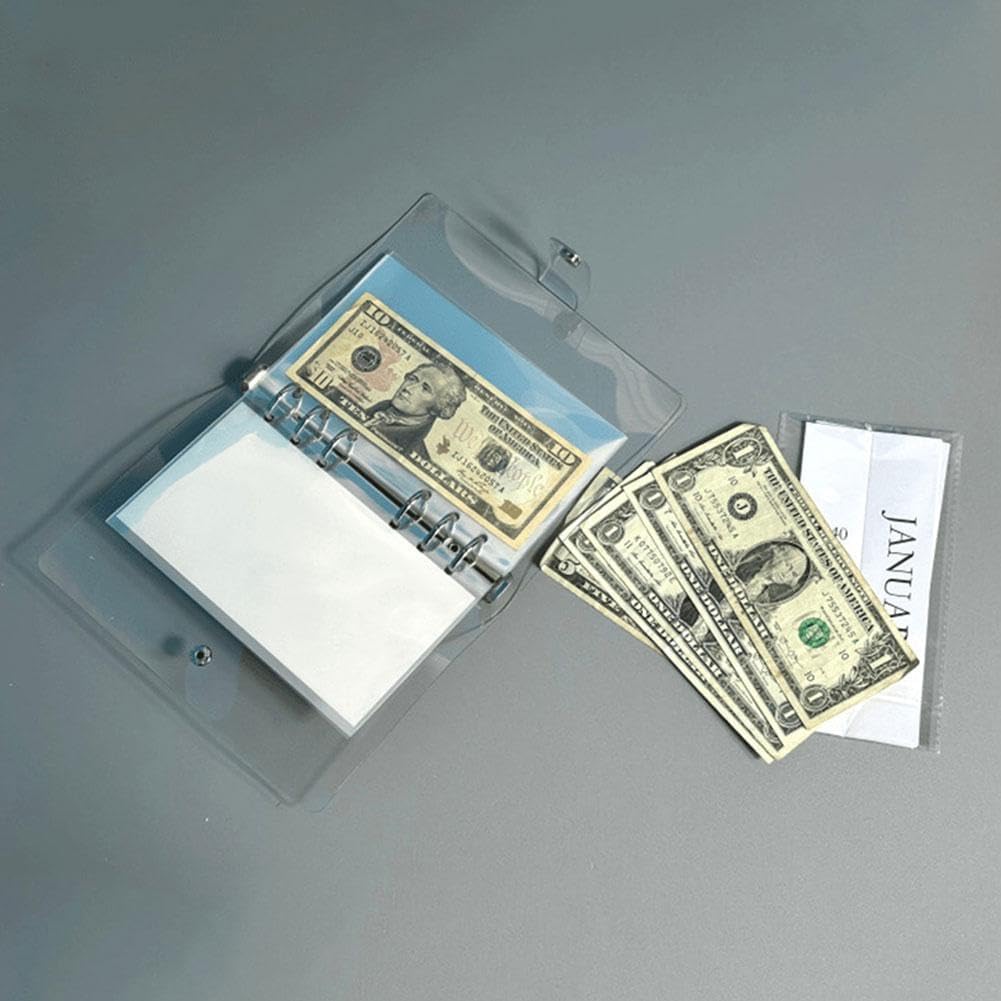 12-Month Envelope Savings Challenge Binder PP+PVC, 19 x 14 cm | Six-Hole Design | Waterproof, Dustproof, Scratch-Resistant