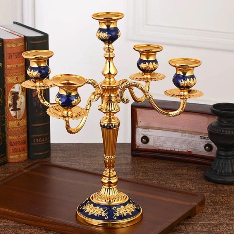5-Arm Candle Holder Alloy Adjustable Arms Floral Detail with Weighted Base 27