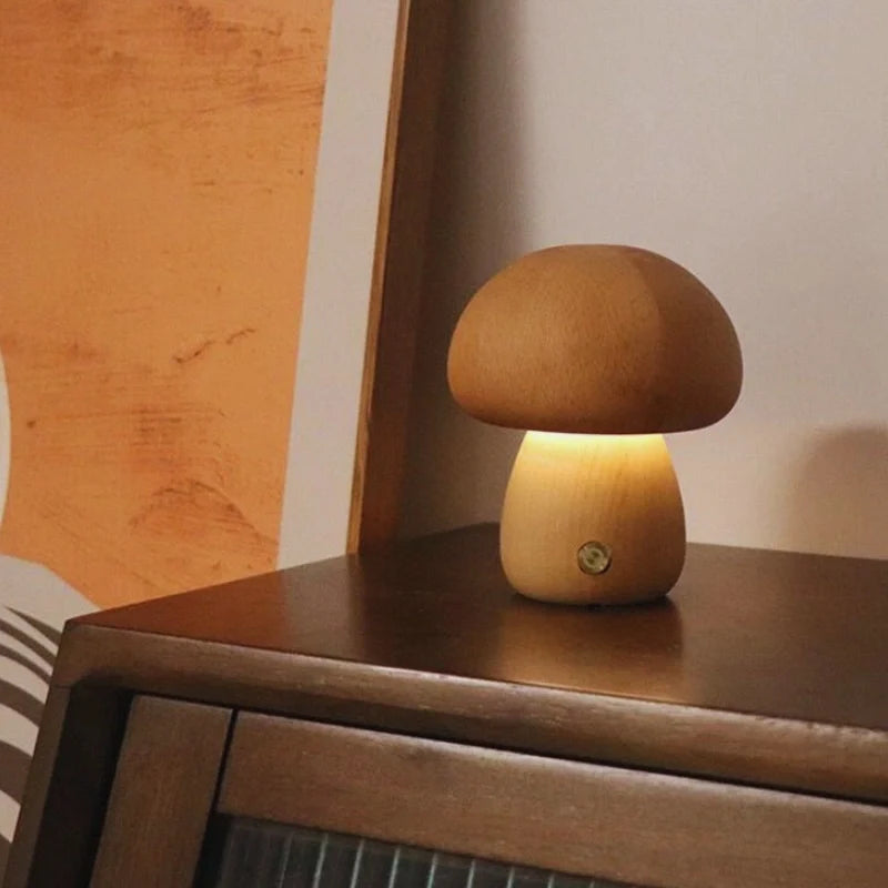 Wooden Mushroom Table Lamp Solid Wood | Cordless Rechargeable Dimmable Nightlight | Up to 10 Hours Warm White Glow 5