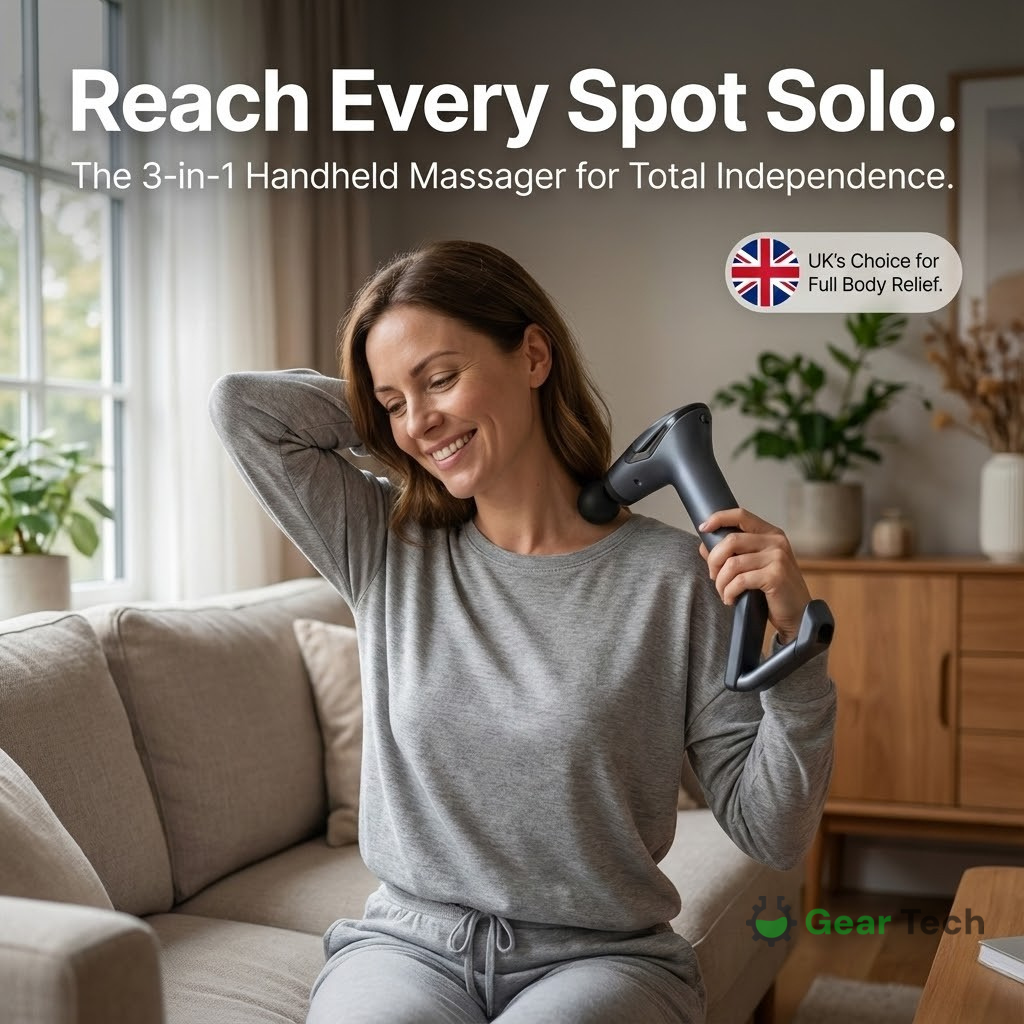 Handheld Massage Gun with Detachable Extension Handle | 8kg Thrust, 12 Speed Percussion | Vibration Belt & 4 Heads Included 2