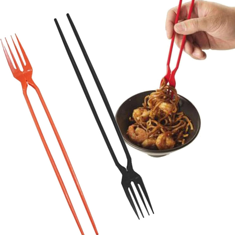 2-in-1 Fork Set Plastic Reusable Chopsticks Combo with Ergonomic Handle