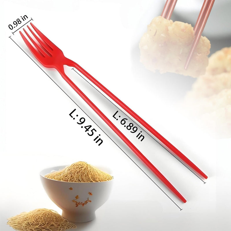 2-in-1 Fork Set Plastic Reusable Chopsticks Combo with Ergonomic Handle