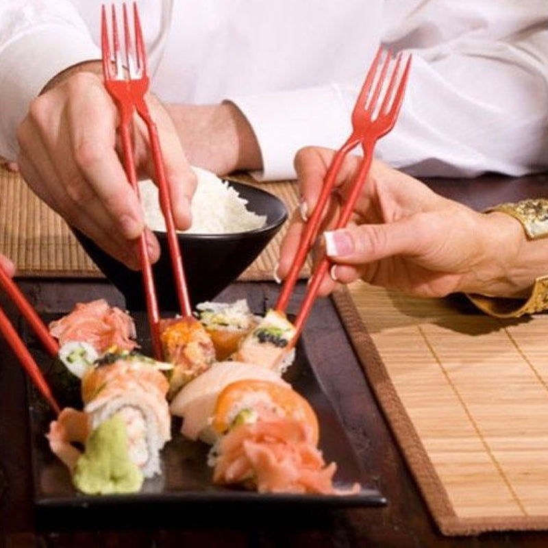 2-in-1 Fork Set Plastic Reusable Chopsticks Combo with Ergonomic Handle