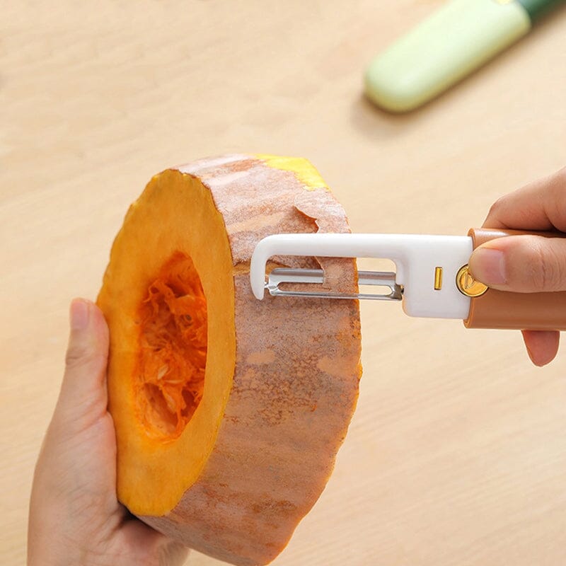 2-in-1 Peeler Cutter Stainless Steel Blade with Protective Sheath | Compact Kitchen Tool | Green, Orange, Grey