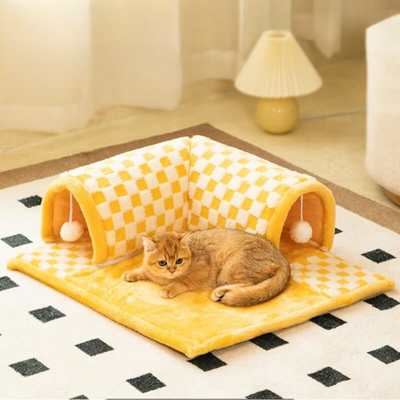 Cat Tunnel Bed Polyester-Cotton | 2-in-1 Tunnel and Bed Design | Machine-Washable Cover for Easy Cleaning and Maintenance 2