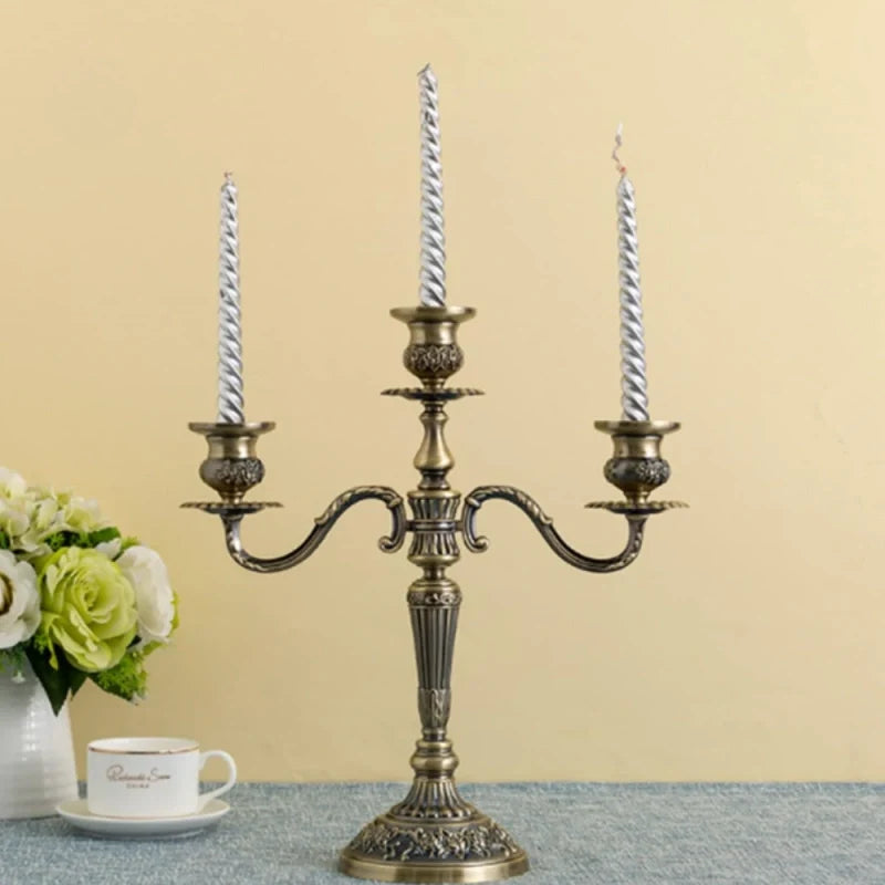 5-Arm Candle Holder Alloy Adjustable Arms Floral Detail with Weighted Base 19