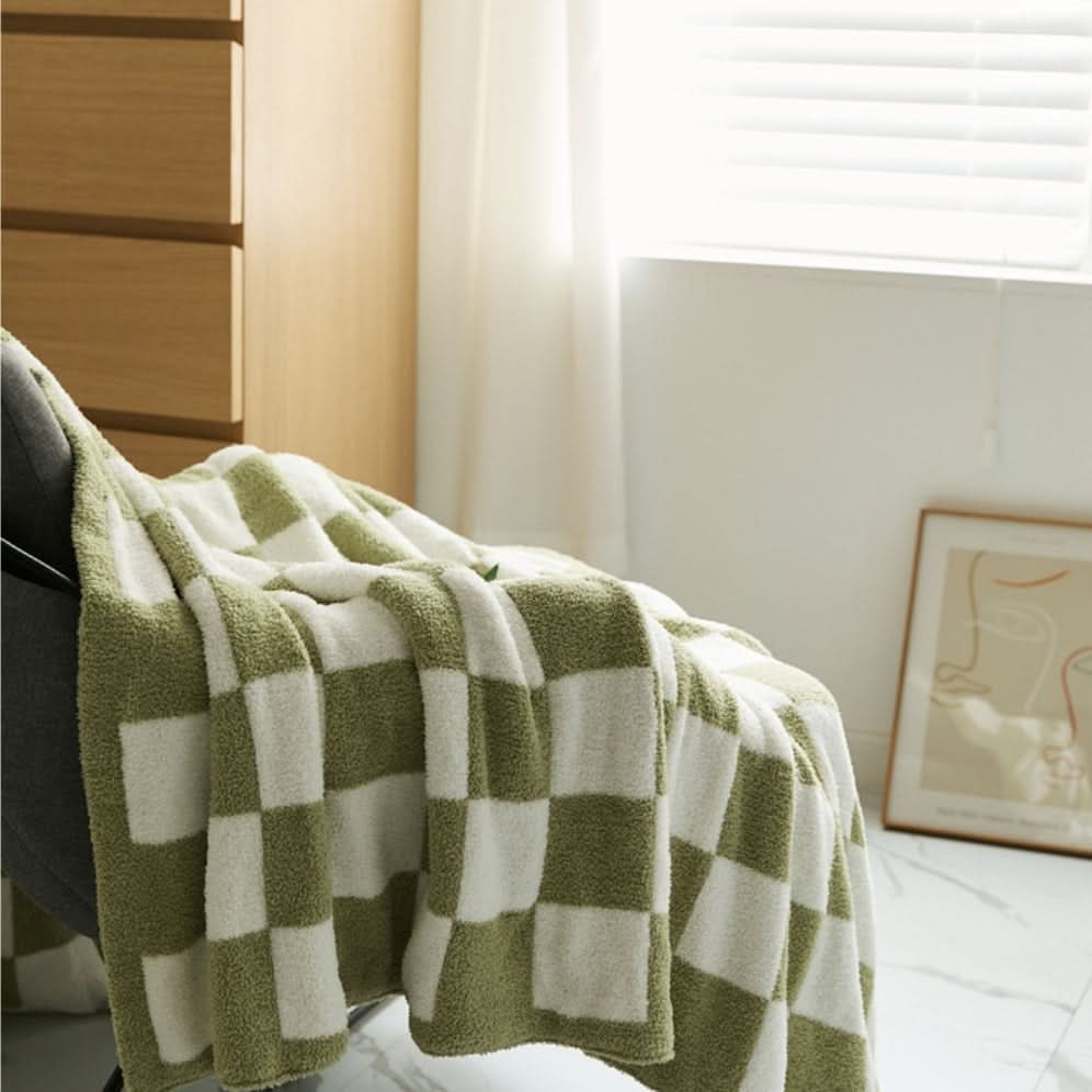 Checkerboard Throw Blanket Knit Two-Tone Versatile with Cosy Texture 4