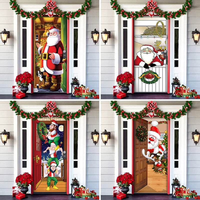 Christmas Door Cover Washable Reusable Lightweight Fabric with Quick Install 65
