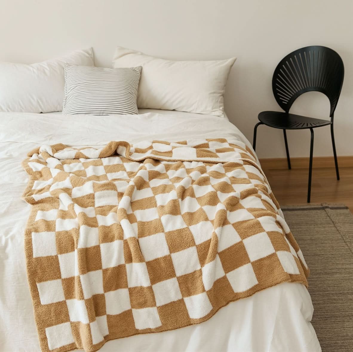 Checkerboard Throw Blanket Knit Two-Tone Versatile with Cosy Texture 6