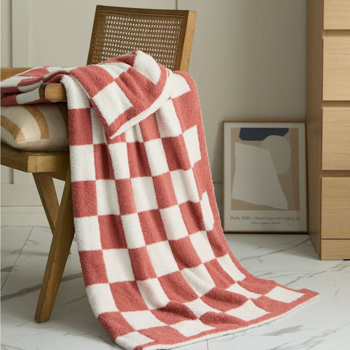 Checkerboard Throw Blanket Knit Two-Tone Versatile with Cosy Texture 12