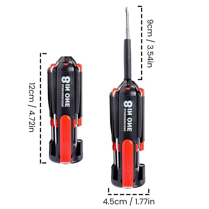 8-in-1 Screwdriver Multi Tool with Steel Bits | Built-In LED Worklight and Flashlight | Compact Folding Design 8