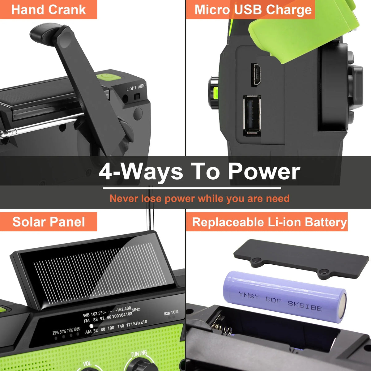 Emergency Radio with Solar & Hand Crank Charging | 4000mAh Power Bank | Flashlight, SOS Alarm, AM/FM Radio for Outdoors 6