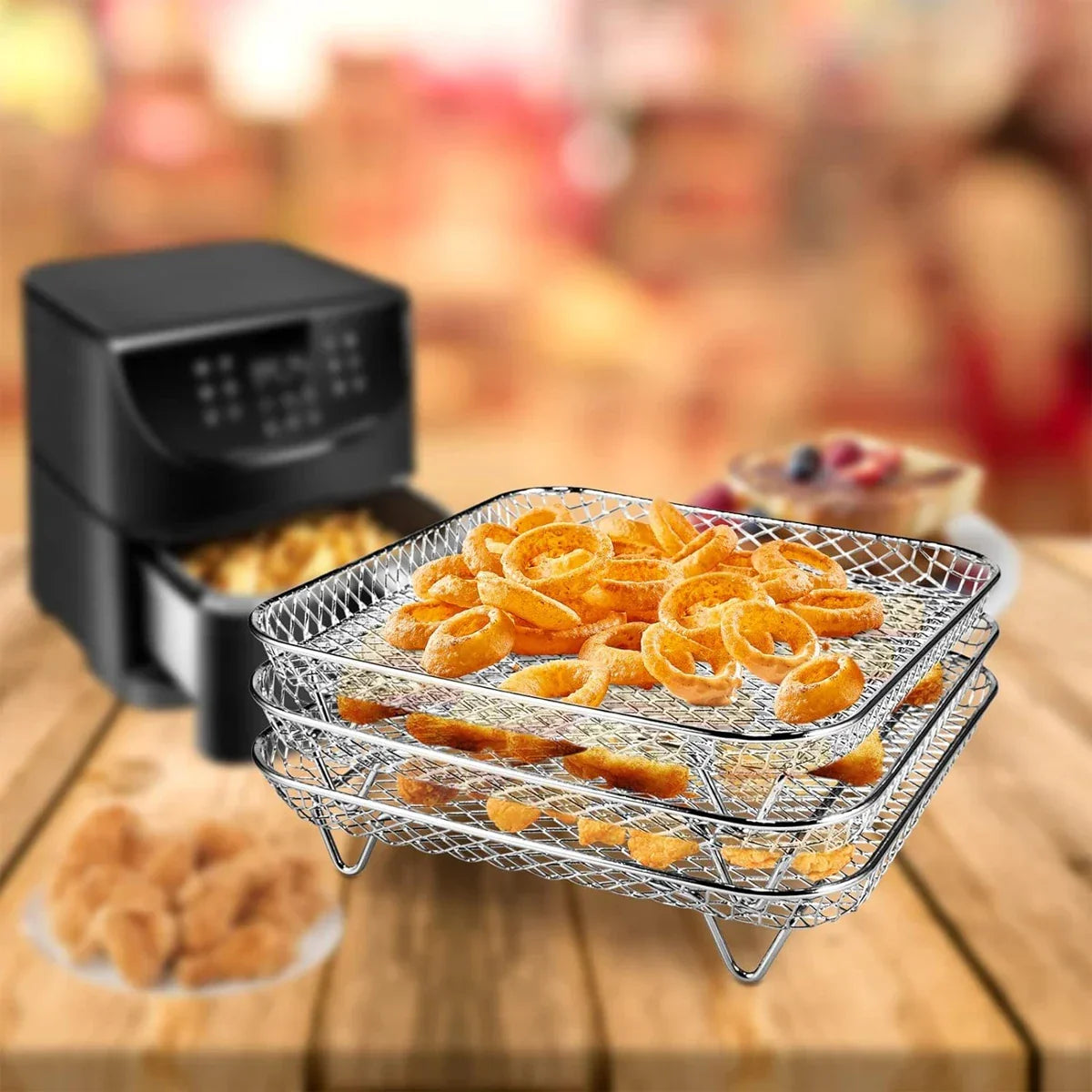 3-Tier Stackable Air Fryer Rack Stainless Steel | Fits Round, Square and Rectangle Fryers | Cooks More Food Evenly at Once
