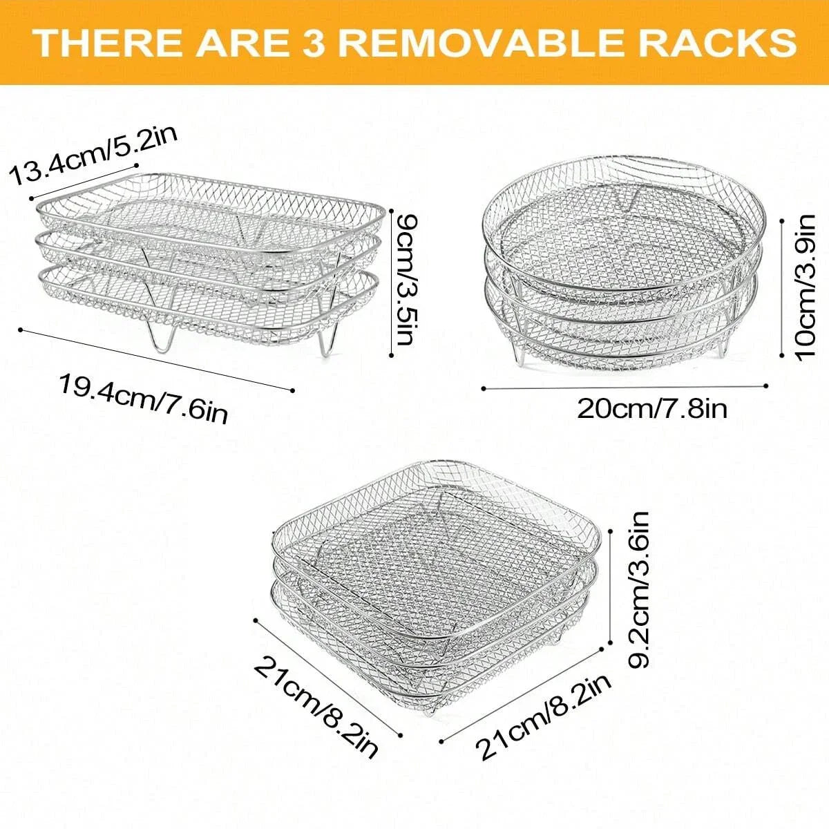 3-Tier Stackable Air Fryer Rack Stainless Steel | Fits Round, Square and Rectangle Fryers | Cooks More Food Evenly at Once