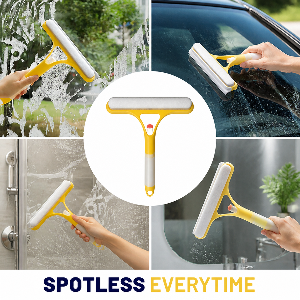 3-in-1 Glass Cleaning Tool with Silicone Wiper | Sprays, Scrubs and Dries in One Sweep | Streak-Free Shine for Glass and Windows