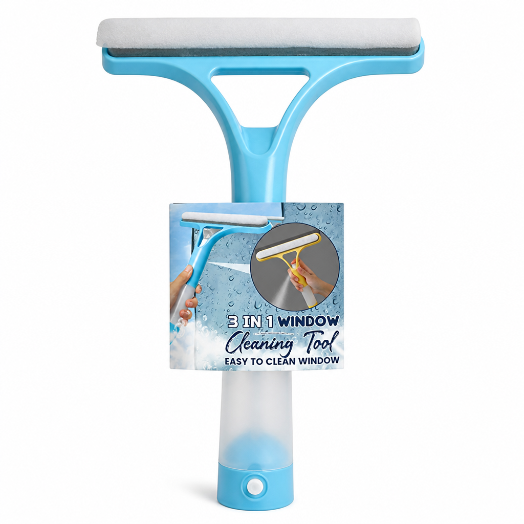 3-in-1 Glass Cleaning Tool with Silicone Wiper | Sprays, Scrubs and Dries in One Sweep | Streak-Free Shine for Glass and Windows