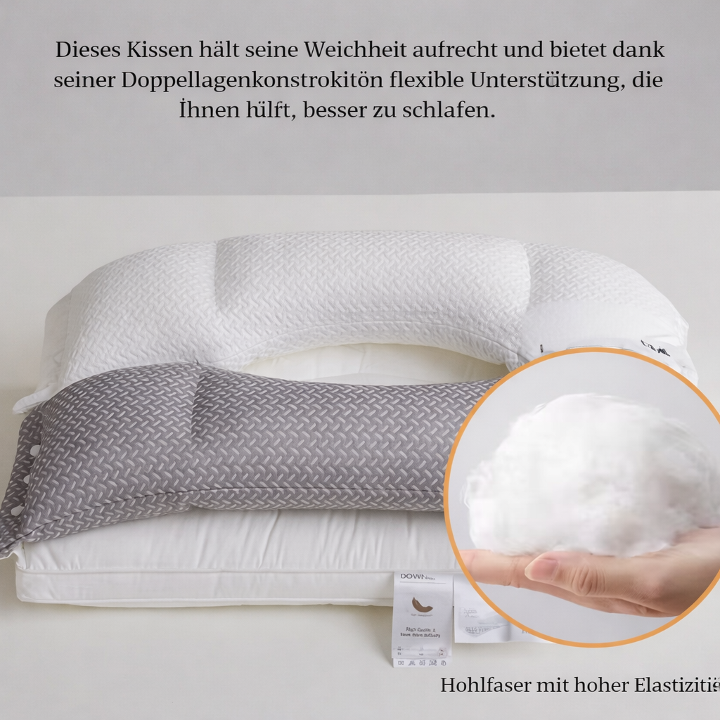 3-in-1 Neck Pillow 40 x 60 cm | Polyester Fibre, Ergonomic Shape | Supports Neck for Back and Side Sleepers, Ready to Use