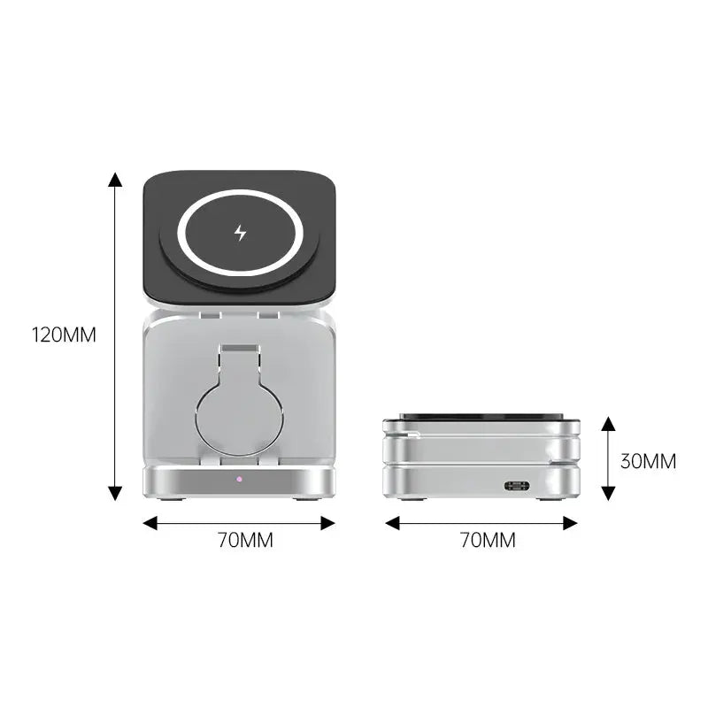 3-in-1 Wireless Charging Station | Foldable Design, Single USB-C Cable | Charges Phone, Watch and Earbuds Simultaneously