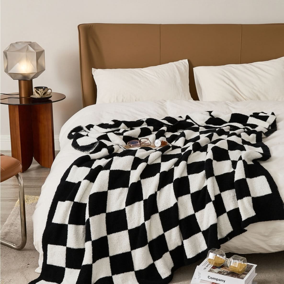 Checkerboard Throw Blanket Knit Two-Tone Versatile with Cosy Texture 15
