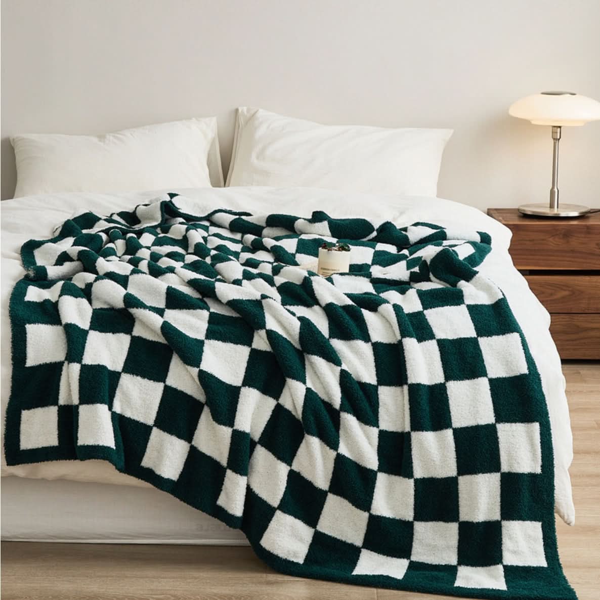Checkerboard Throw Blanket Knit Two-Tone Versatile with Cosy Texture 14
