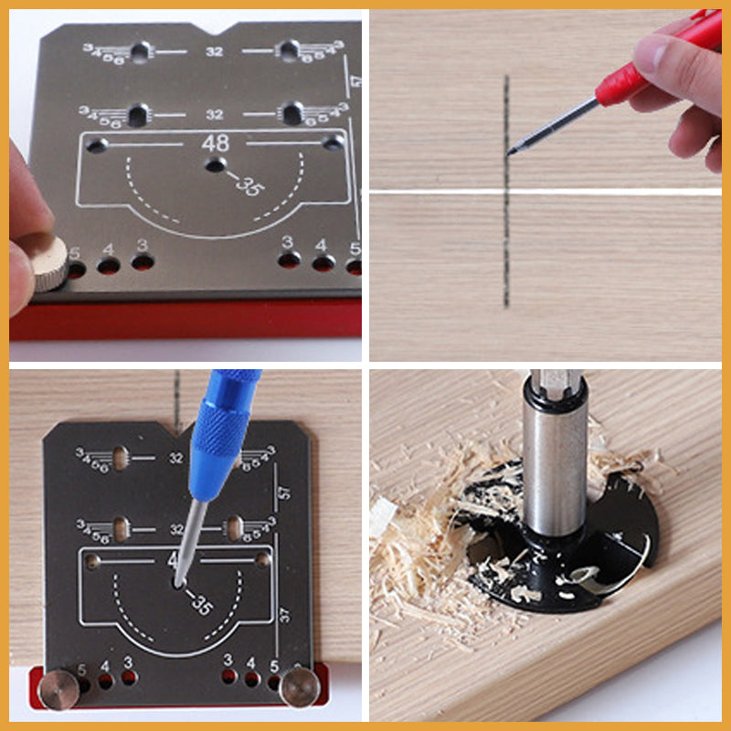 35mm Hinge Drilling Template Aluminium Alloy | Adjustable 3mm-6mm Offset Scale | Precision Cabinet Door Hinge Hole Guide